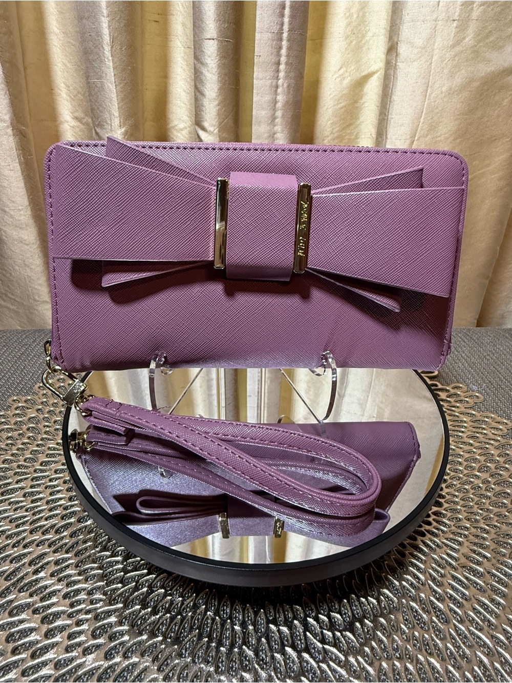Betsey Johnson Bow Accent Wristlet Wallet Dusty Rose EUC